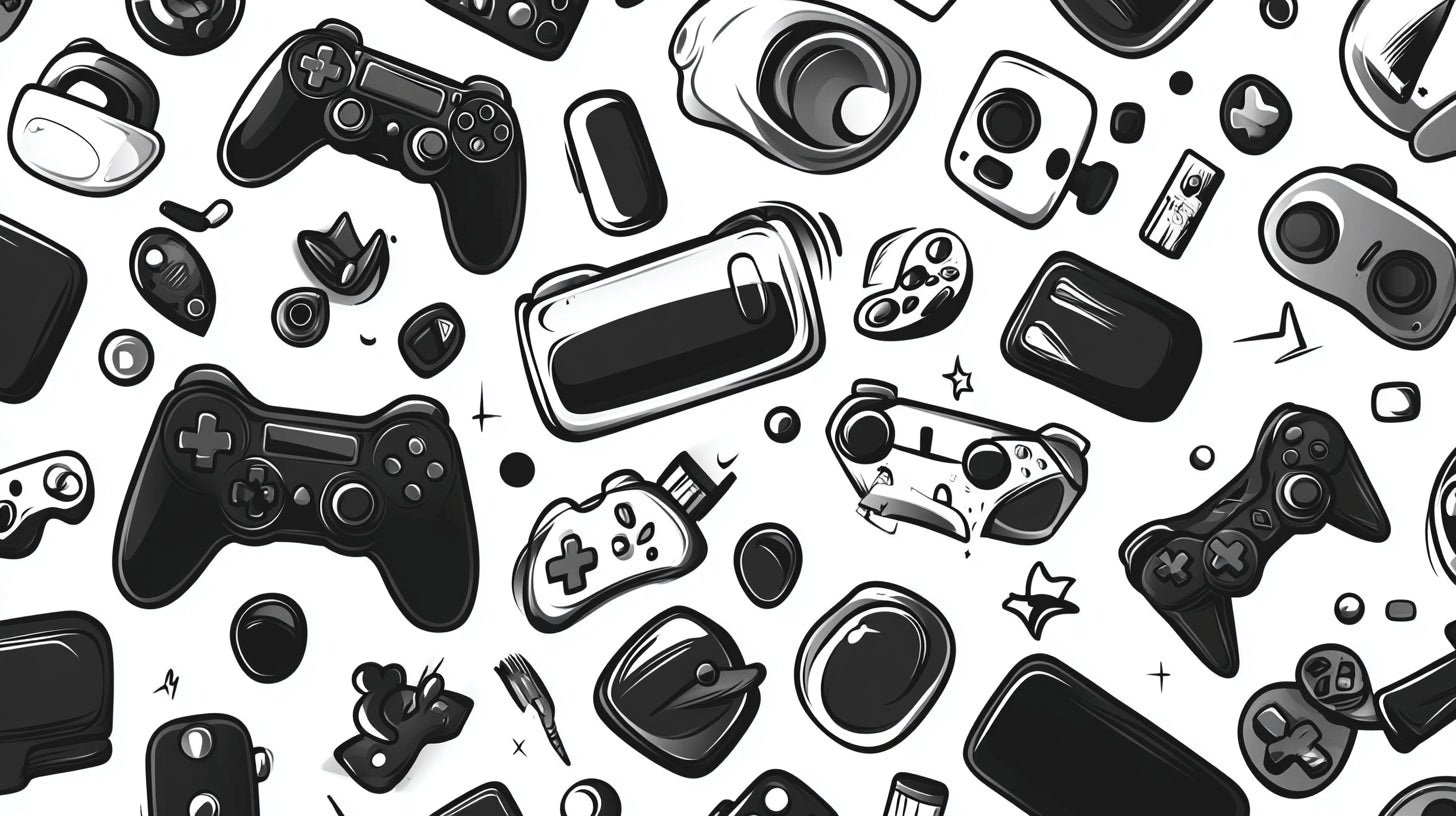 Gaming wallpaper design file showing detailed black and white console pattern