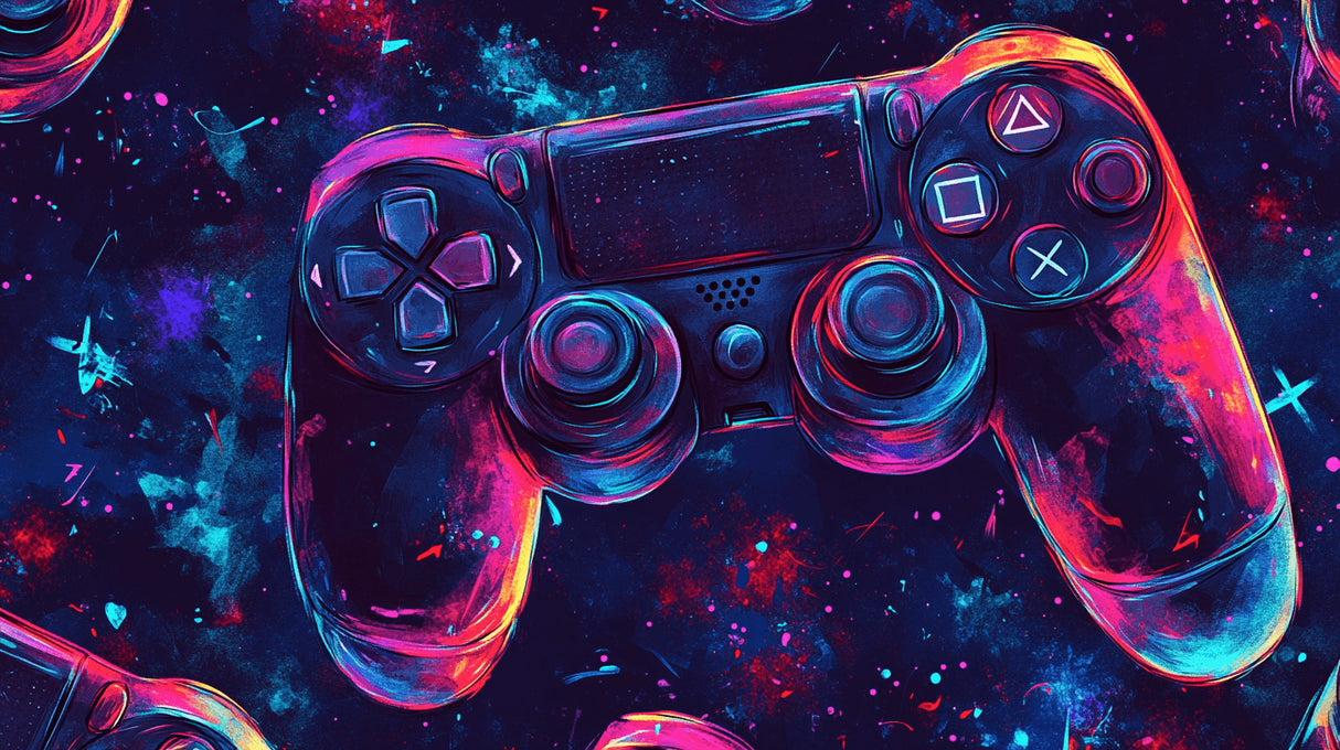 Gaming controller wallpaper design file showing neon art pattern and vibrant colors