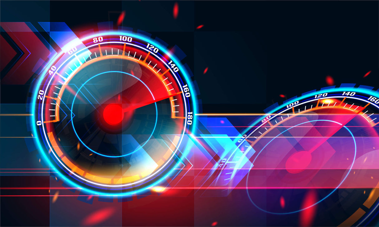 Neon speedometer gaming wallpaper design file showing vibrant color detail