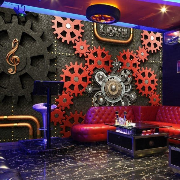 Ivy covered arch mural adding elegance to a cozy dining room setting