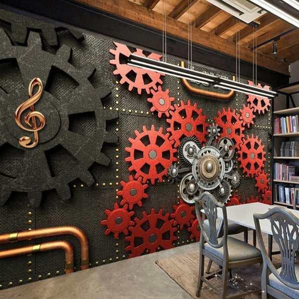 Garden view wallpaper transforming a home office with natural light and greenery