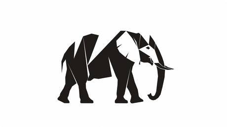 Black and white geometric elephant wallpaper design file showing clean lines and angular shapes