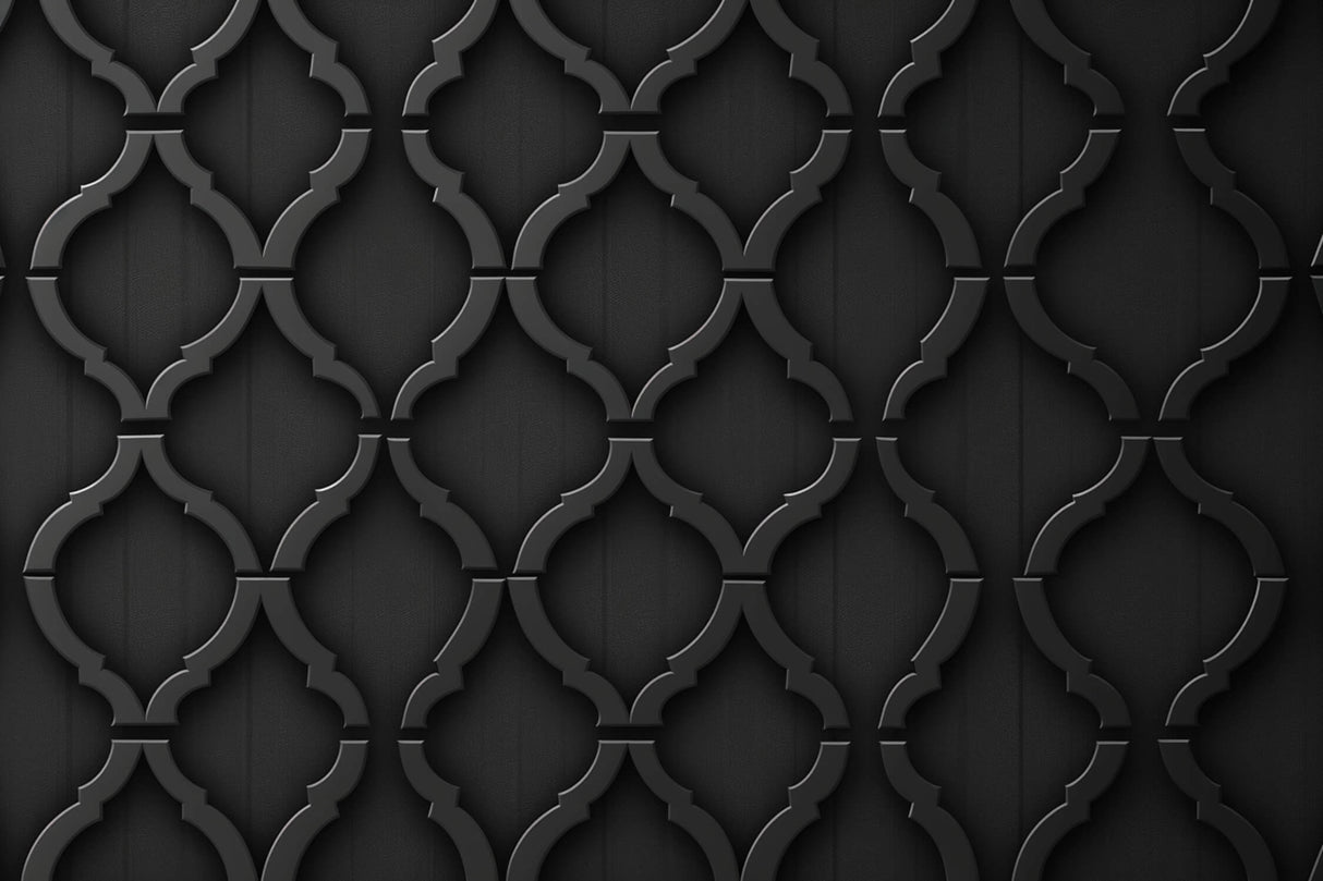 Black geometric lattice pattern design file showing intricate 3D details and shadows
