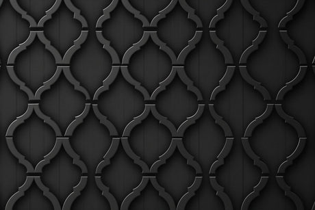 Black geometric lattice pattern design file showing intricate 3D details and shadows