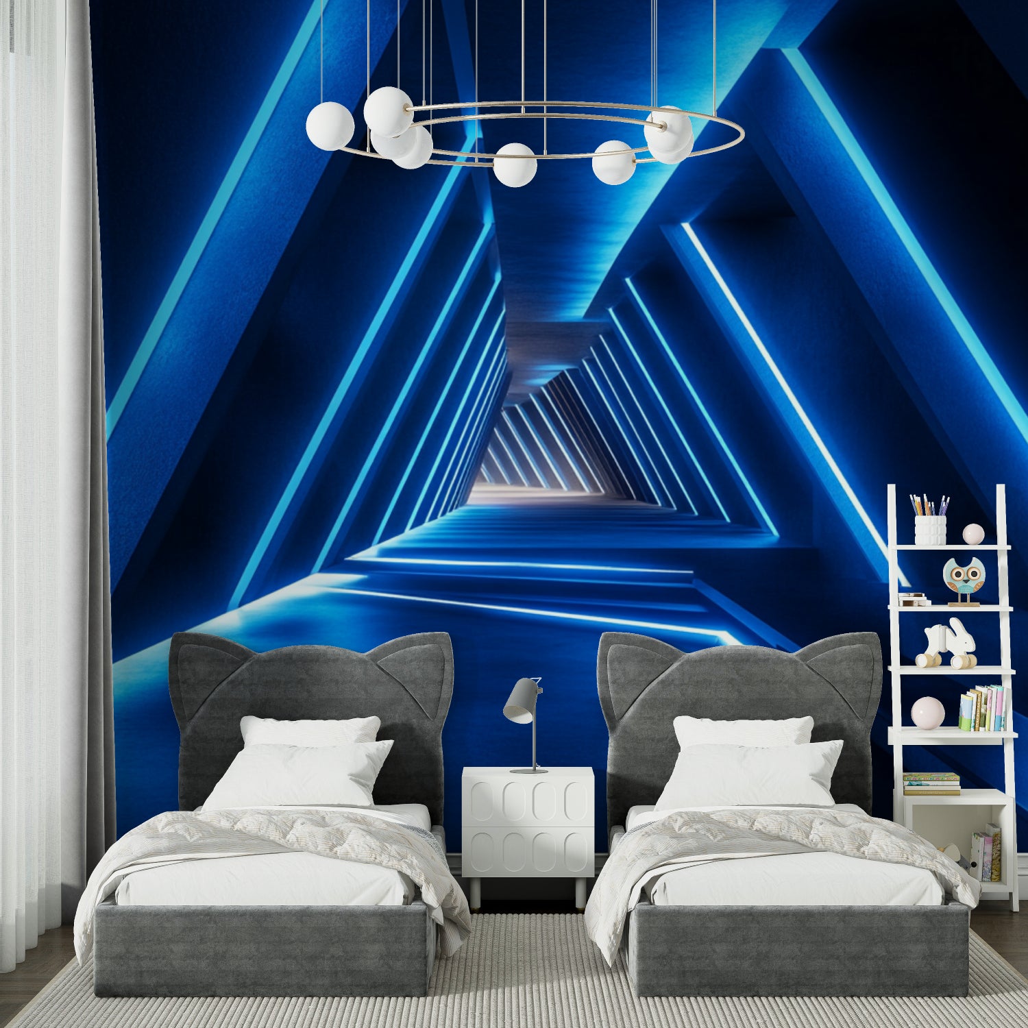 3D geometric pattern creating depth in modern home office setup