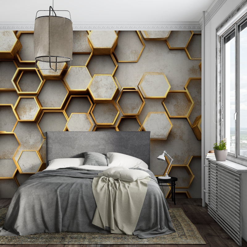 3D Honeycomb Wallpaper creating depth in home office space