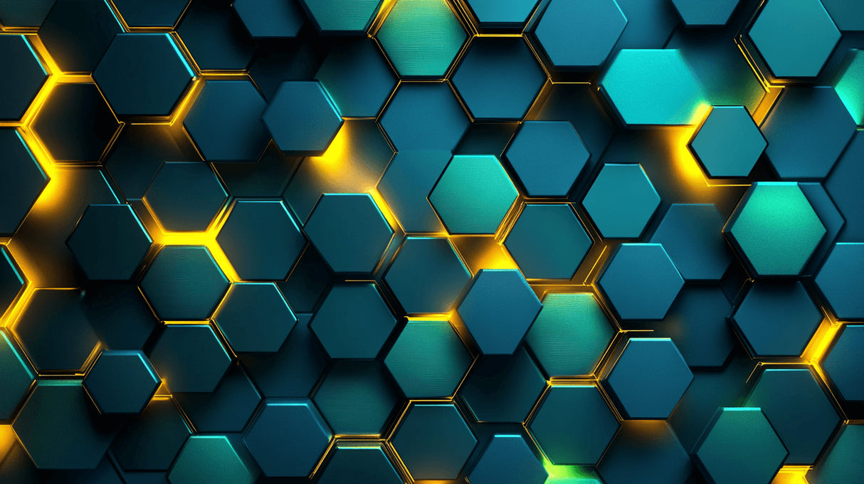 Geometric hexagon pattern design file showing detailed blue and gold 3D effect
