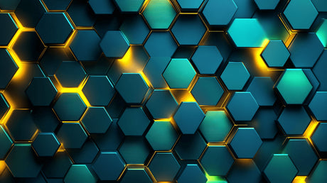 Geometric hexagon pattern design file showing detailed blue and gold 3D effect