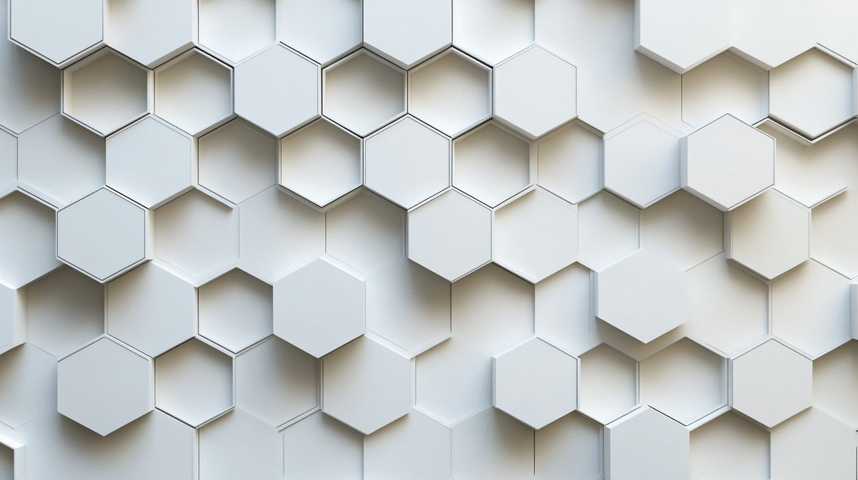 White 3D hexagon pattern design file showing precise geometric detail and shadow effects
