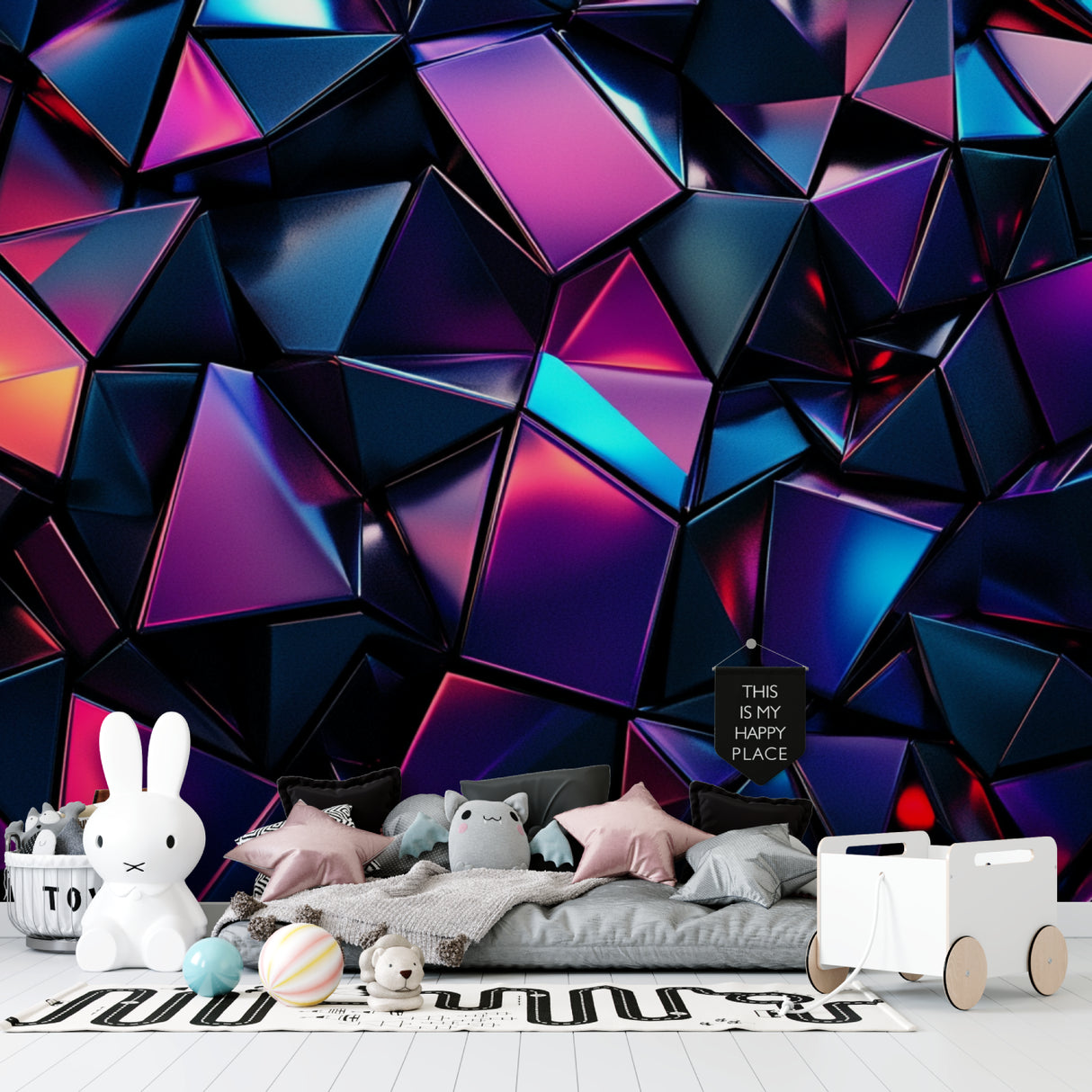 Abstract neon wallpaper making a bold statement in contemporary office space