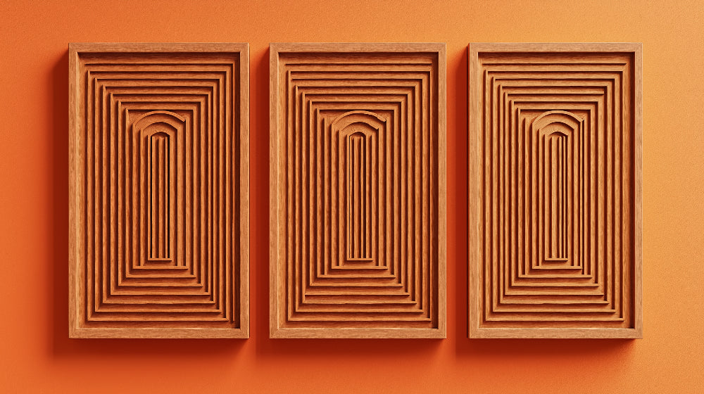 Terracotta geometric arch pattern design file showing detailed 3D effect and warm color tones