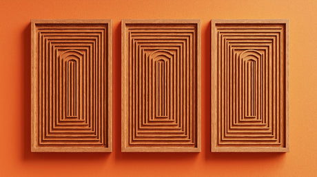 Terracotta geometric arch pattern design file showing detailed 3D effect and warm color tones