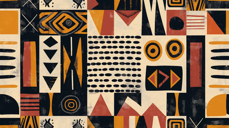 Abstract tribal pattern design file showing detailed terracotta and gold geometric shapes