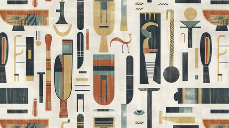 Art Deco geometric pattern design file showing detailed abstract shapes in forest green, terracotta and gold