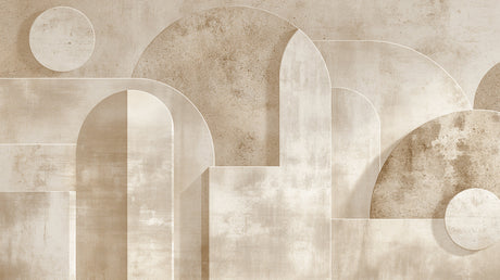 Art deco arch mural adding elegance to a minimalist dining room setting