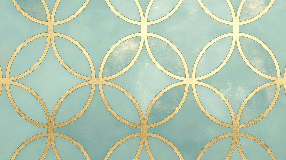 Art deco gold circles wallpaper design file showing intricate geometric pattern on mint green background