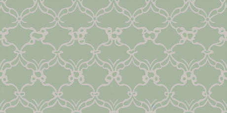 Design file showing the detailed art deco geometric pattern in sage green with flowing curves