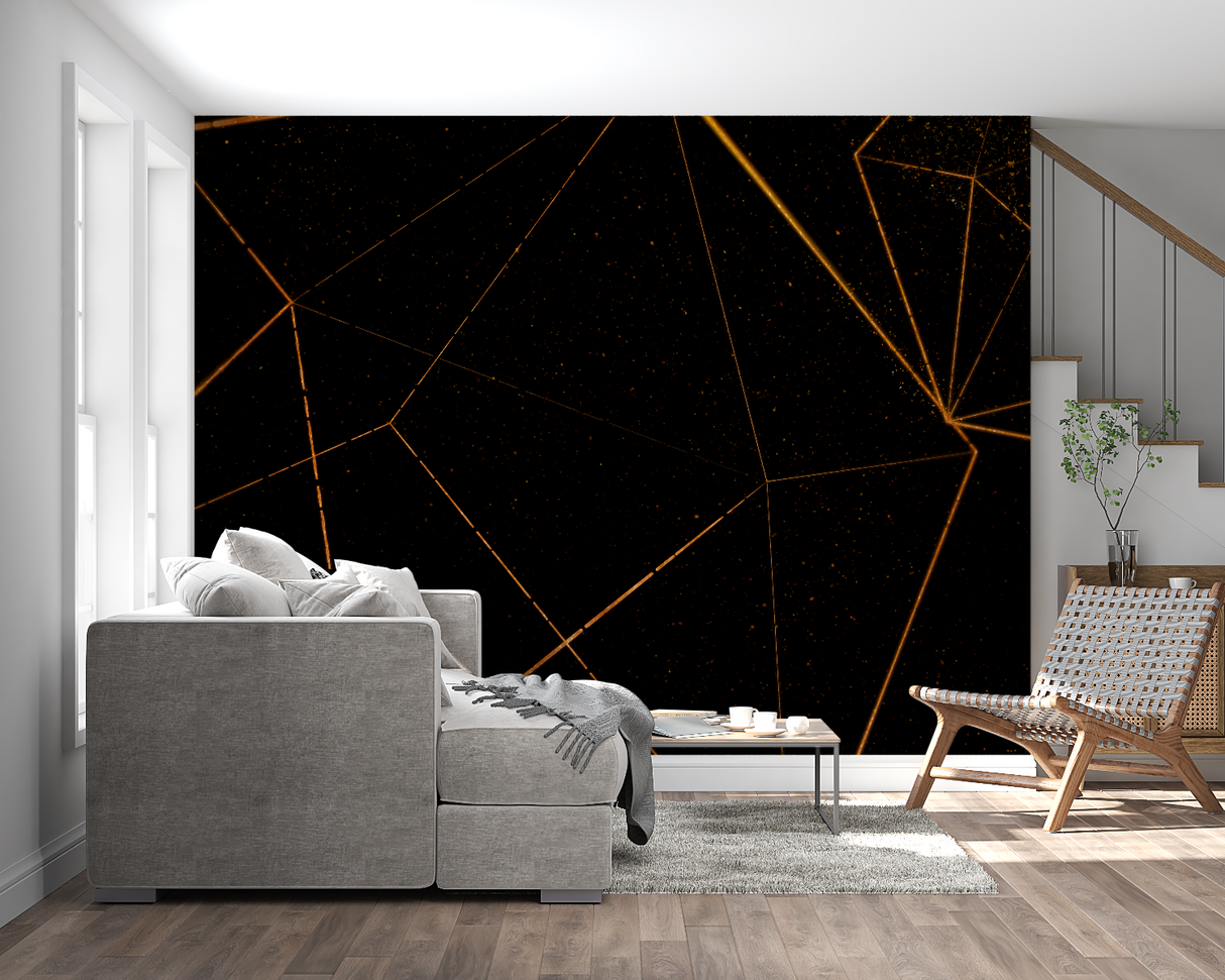Black and gold geometric design enhancing hotel lobby walls