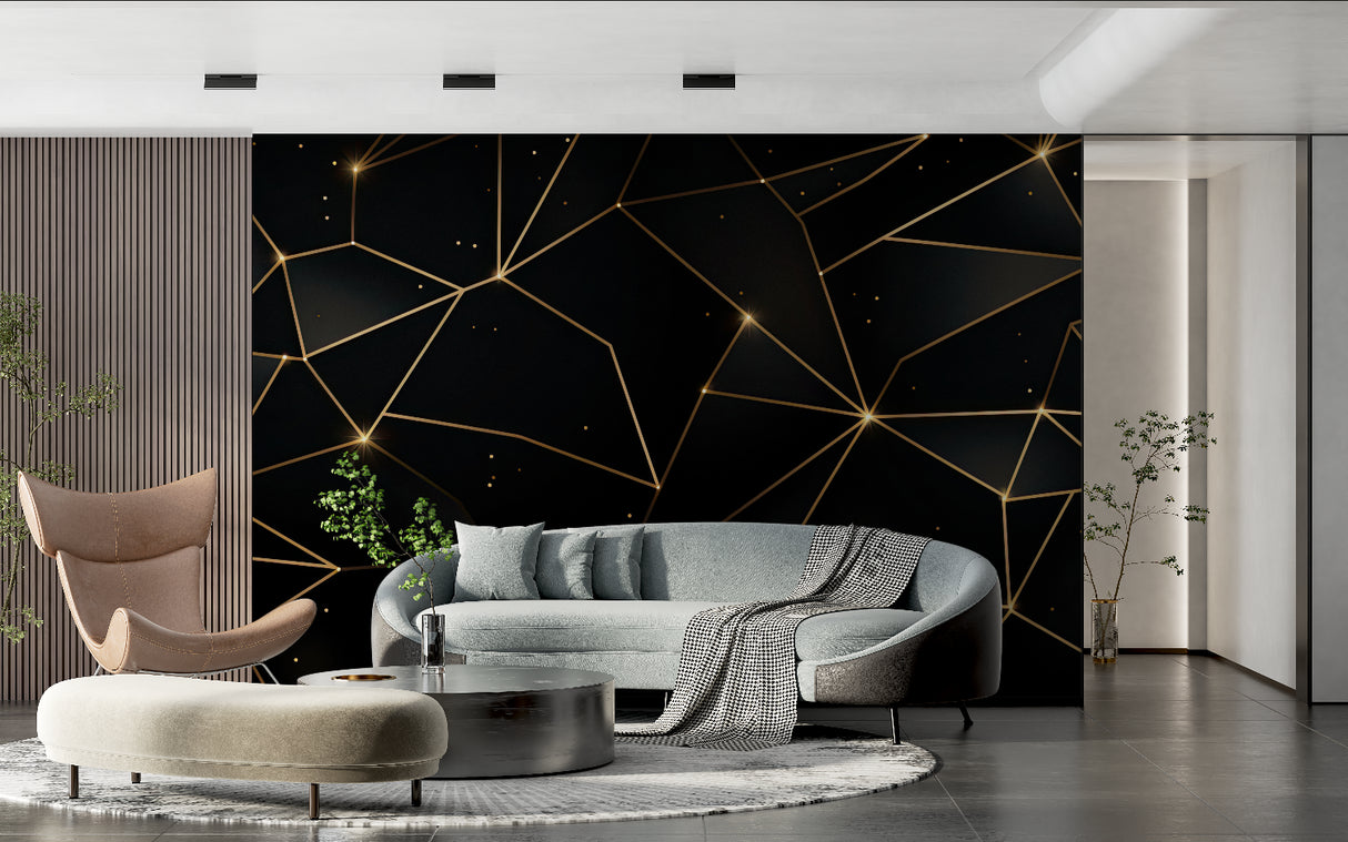 Abstract black and gold wallpaper making statement in office space