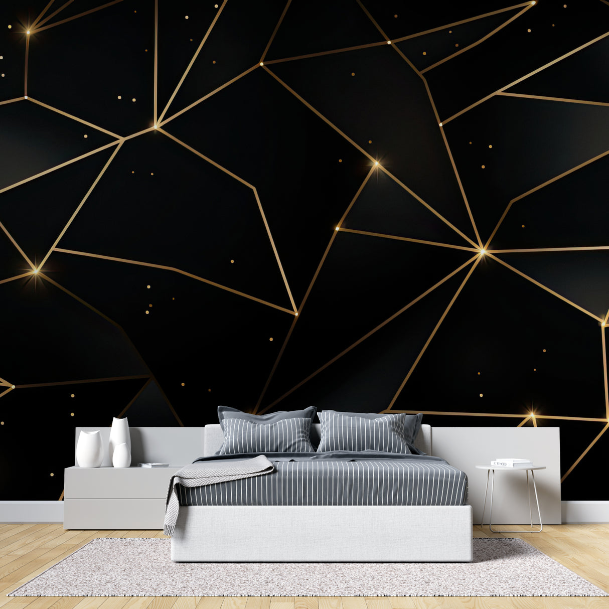 Black and gold pattern adding luxury feel to hotel lobby entrance