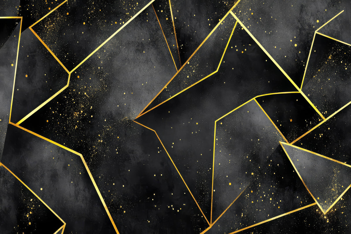 Design file showing detailed black and gold geometric pattern with angular shapes and golden accents