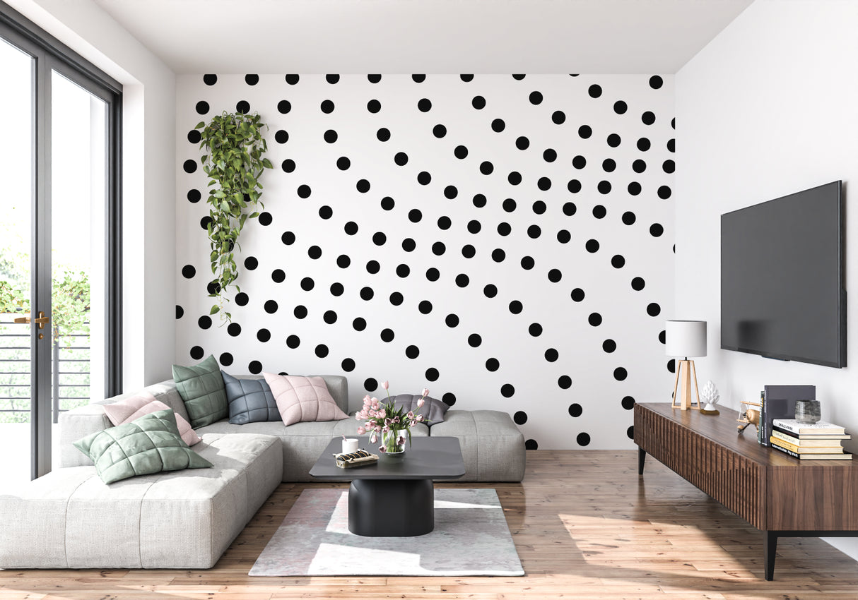 Monochrome geometric wallpaper bringing style to an entrance hallway