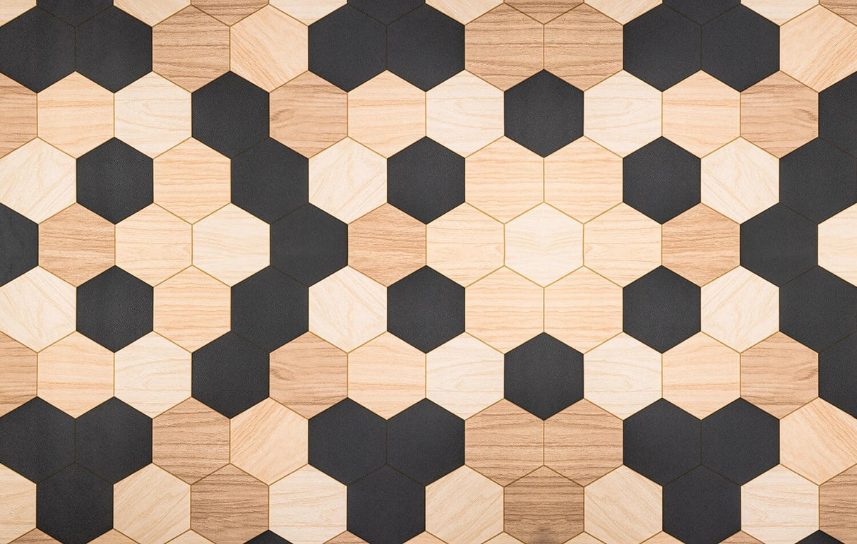 Geometric hexagon pattern design file showing detailed wood and black textures