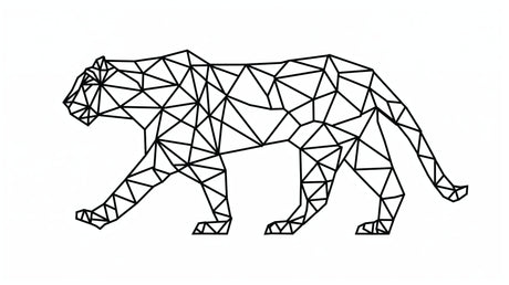 Black and white geometric panther pattern design file showing intricate line work and angular shapes