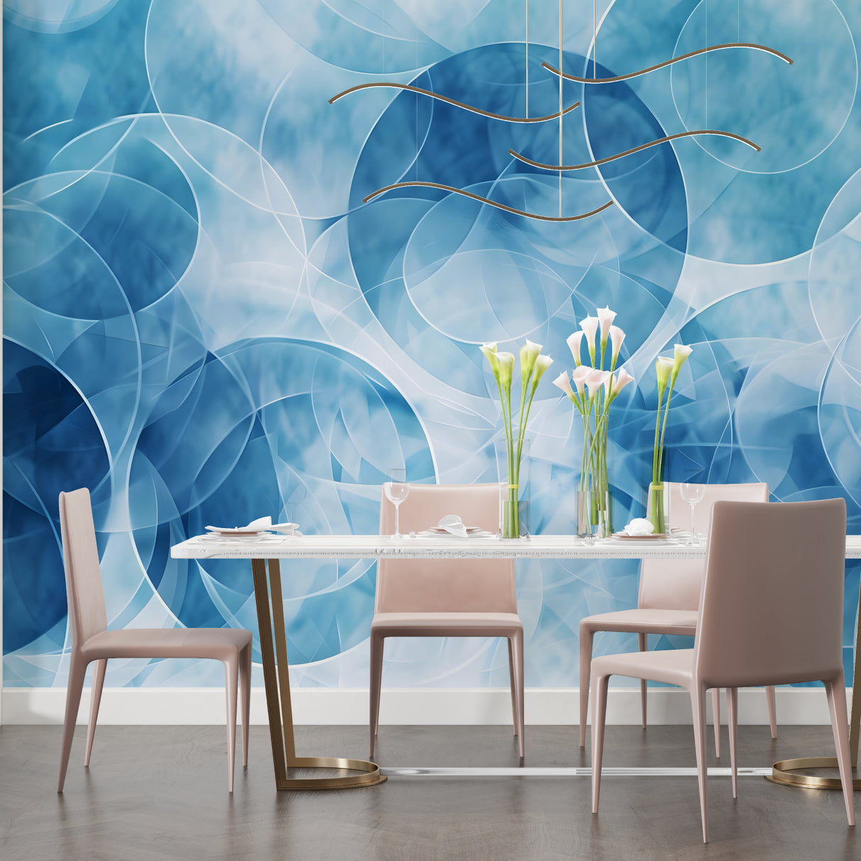 Modern black and white dot wallpaper featured in a contemporary dining room