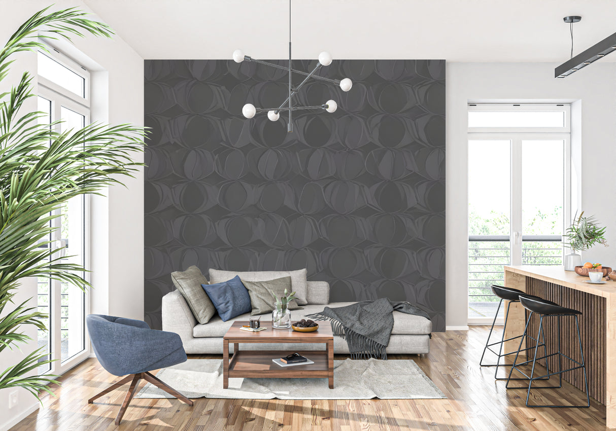 Black 3D relief wallpaper in sleek home office space