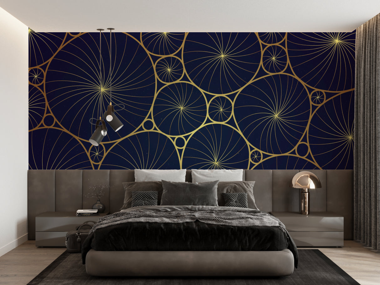Geometric circle wallpaper adding luxury to a contemporary dining room