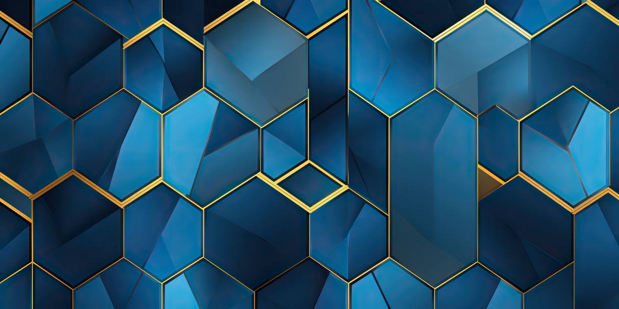 Blue and Gold Geometric Hexagon design file showing intricate pattern detail and metallic accents