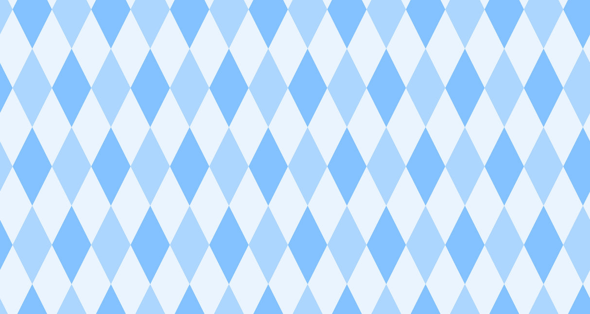 Modern blue geometric wallpaper in a bright home office showing diamond pattern creating depth and visual interest