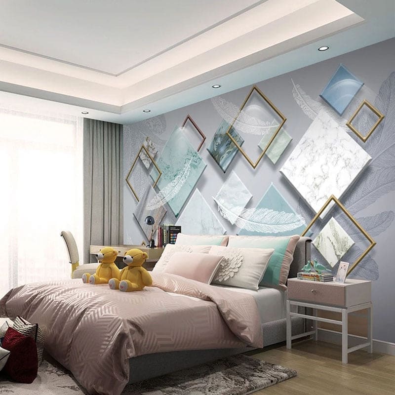 Marble wallpaper with geometric patterns bringing elegance to entrance hall