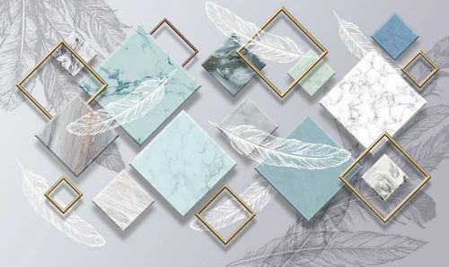 Design file showing detailed geometric marble pattern with blue tones and floating gold frames