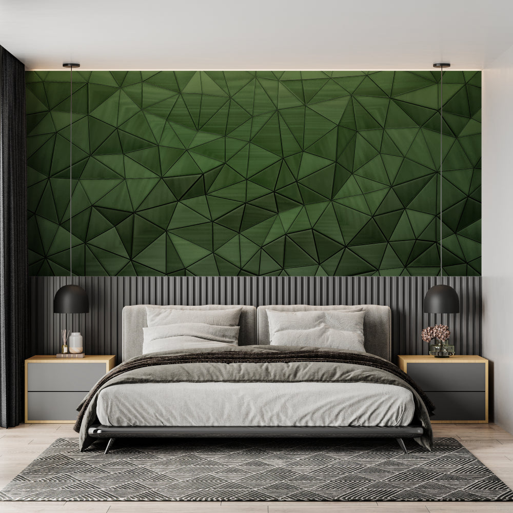 Contemporary dining space with modern green triangle wall mural