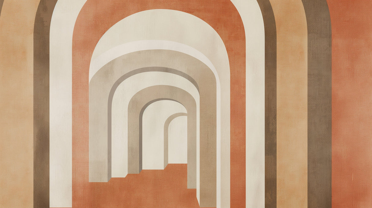 Geometric arch wallpaper design file showing terracotta and beige nested arches pattern