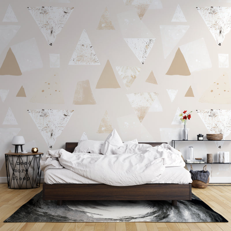 Beige geometric wall mural bringing style to minimal hallway space
