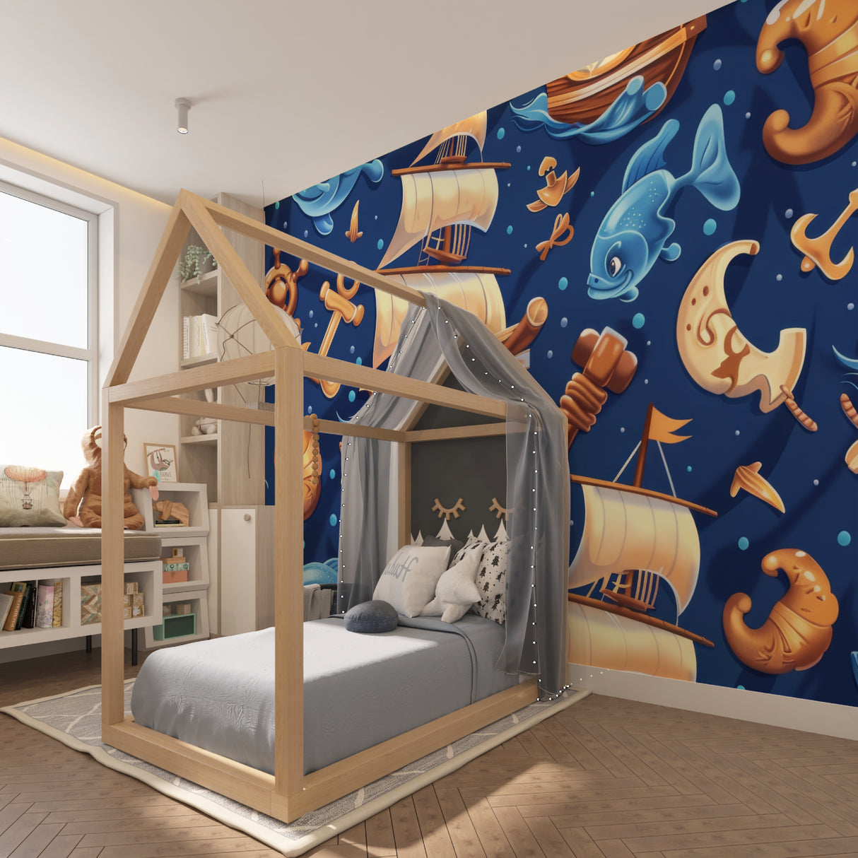 Modern circle pattern wallpaper making a statement in an urban bedroom