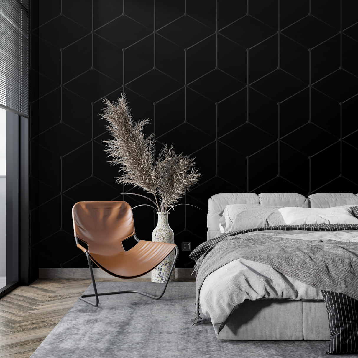 Modern hallway transformed with black geometric wall mural