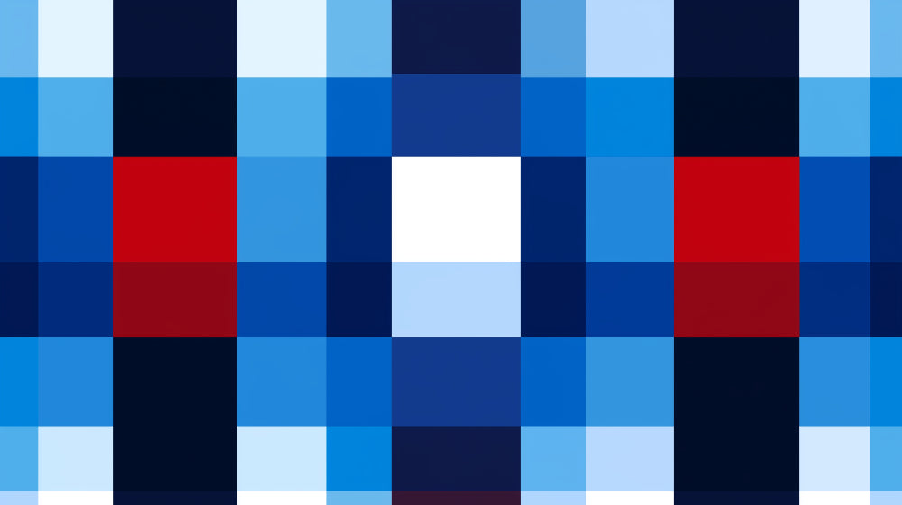 Geometric pixel pattern design file showing detailed blue and red square arrangement
