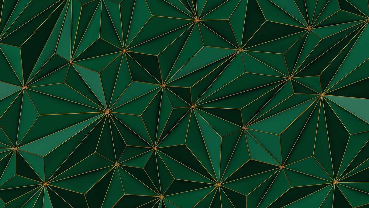Geometric wallpaper design file showing detailed emerald green panels with gold linear accents