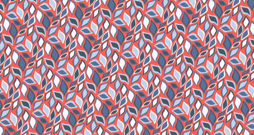 Red and blue geometric leaf pattern wallpaper design file showing detailed pattern layout