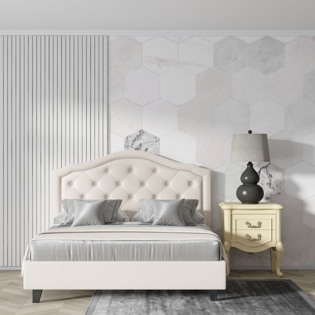 Geometric Pattern Wallpaper in hallway showing full wall application