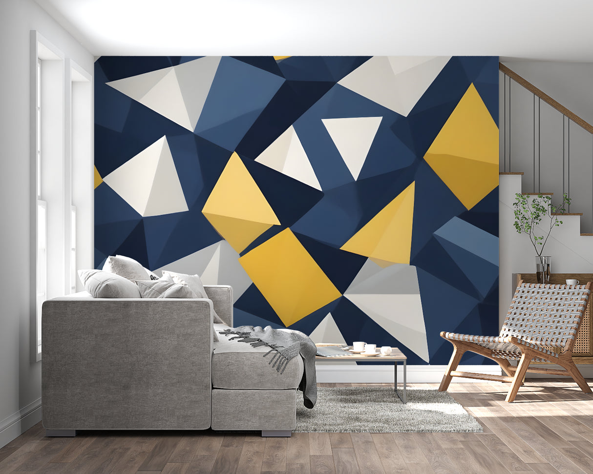Navy and gold geometric pattern making a statement in an elegant dining room