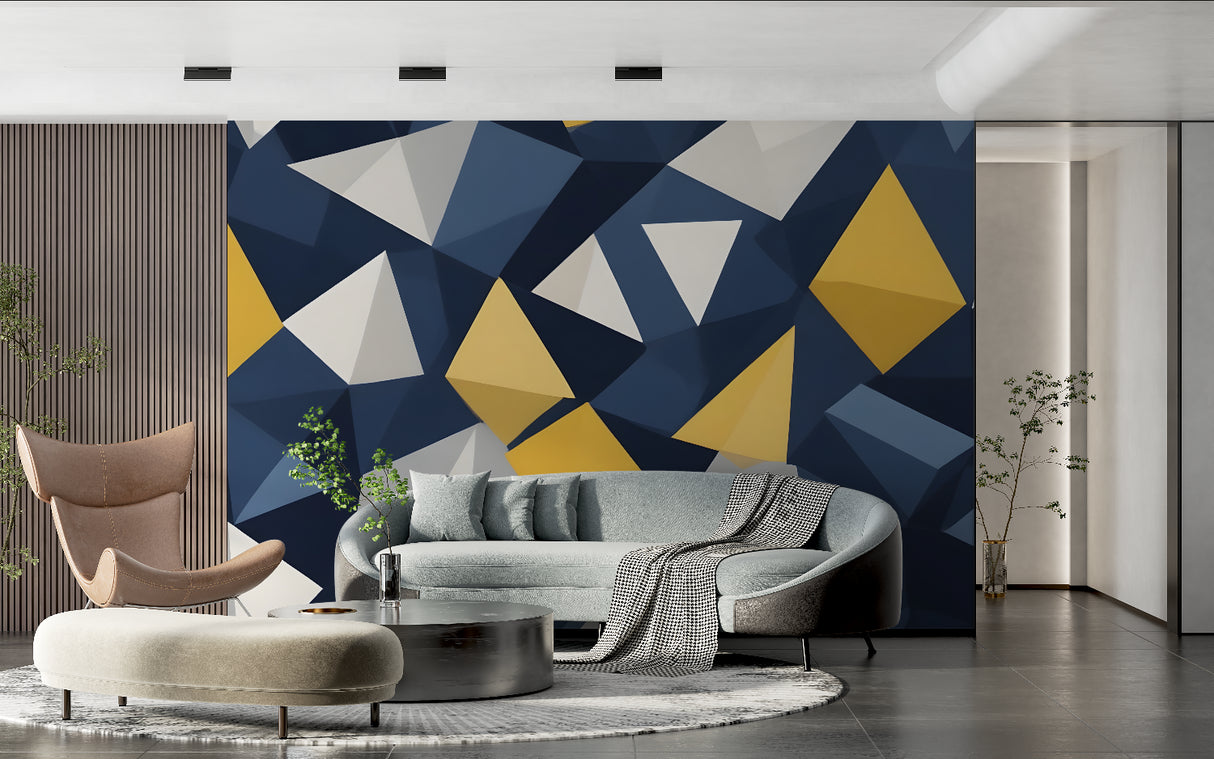 Modern geometric wallpaper bringing sophistication to a master bedroom