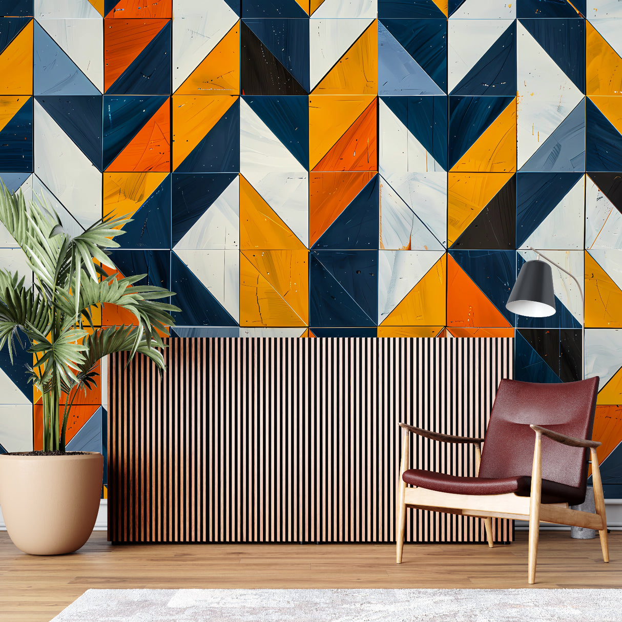 Contemporary geometric pattern adding depth to urban apartment living space