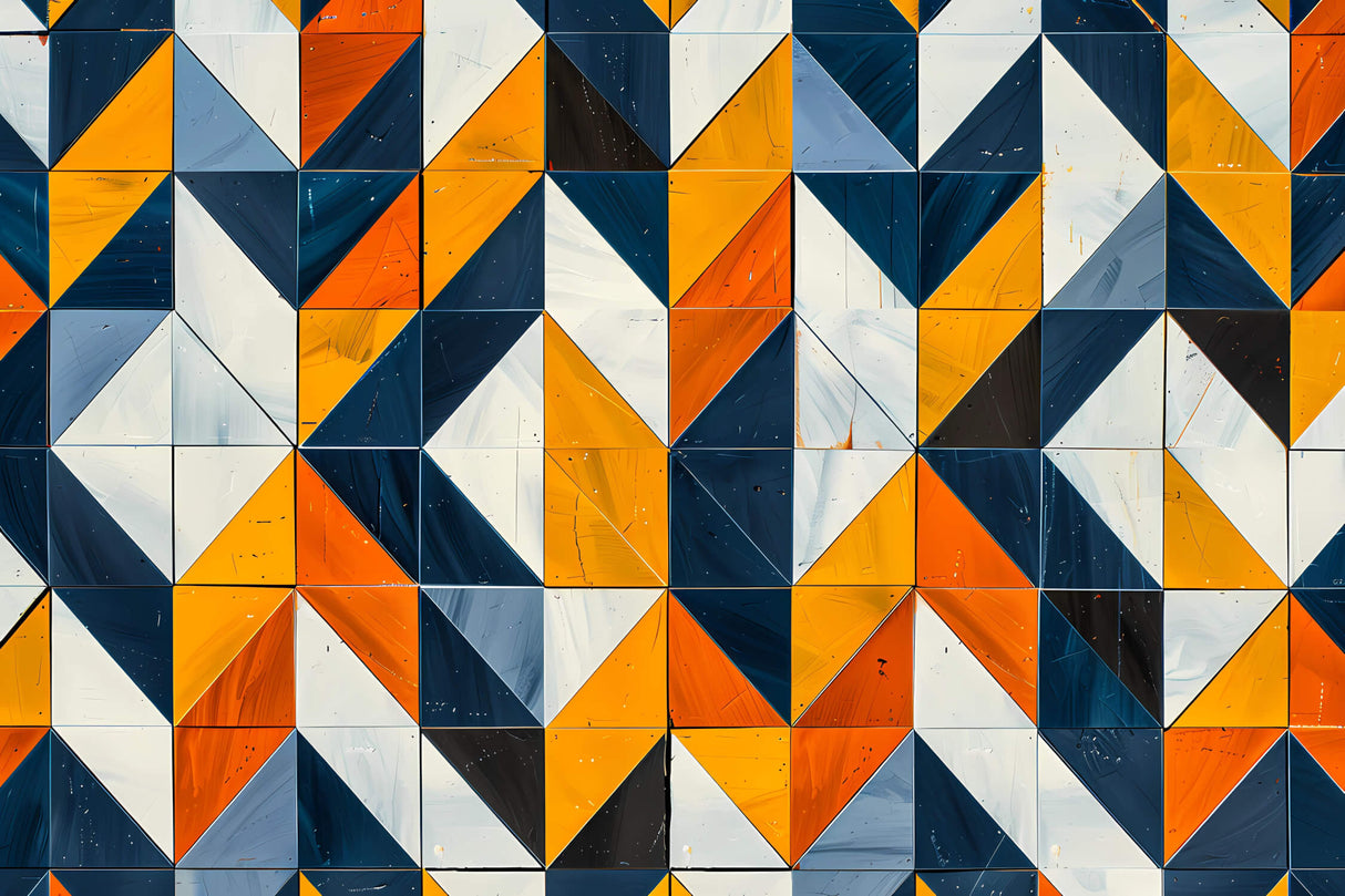 Design file of orange and navy geometric pattern showing intricate triangle details