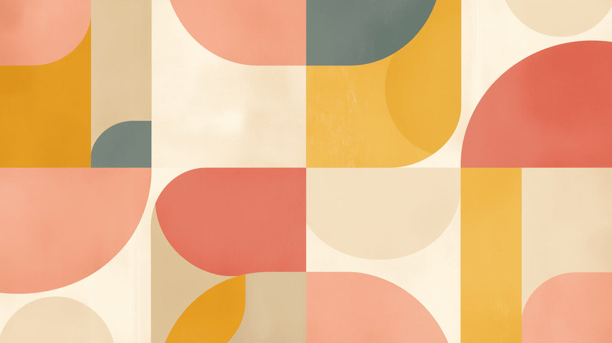 Modern geometric curves wallpaper creating a playful atmosphere in a home office space