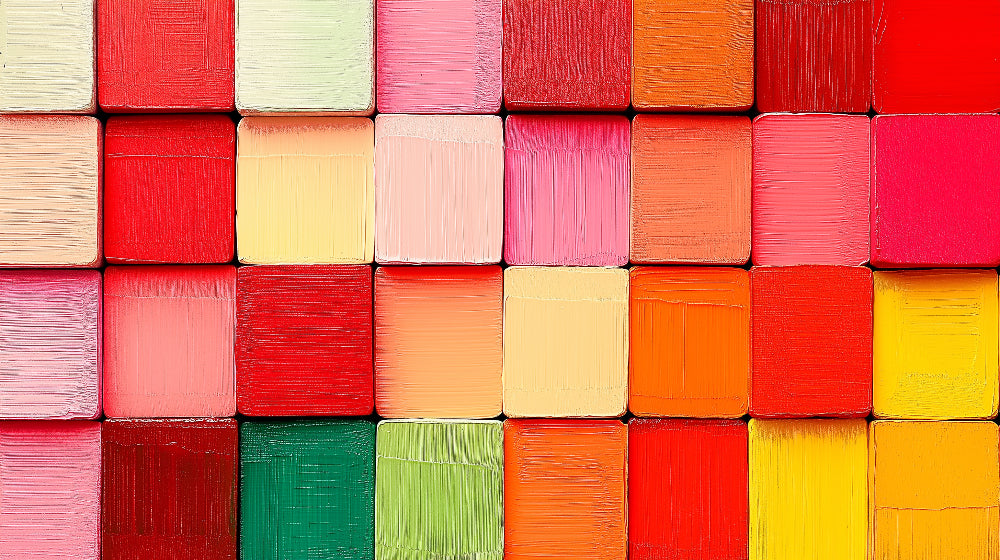 Geometric square pattern wallpaper design file showing warm-toned textured blocks and brushstroke details